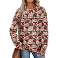 thumbnail image 2 of Women's Casual Long Sleeve Round Neck Sweatshirt Fit Pleated Top with Christmas Print for Fashionable Holiday Outfits and Comfortable Wear,Red,L, 2 of 6