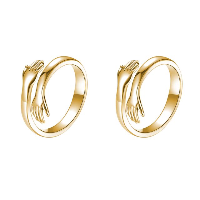 Qarigey Anillo Metal Anillo Abierto Ajustable Mujer Mano Anillo Aleación Oro Plata Mano Joyería para Fiesta Regalo, Oro oro 2piezas Qarigey CBP153359