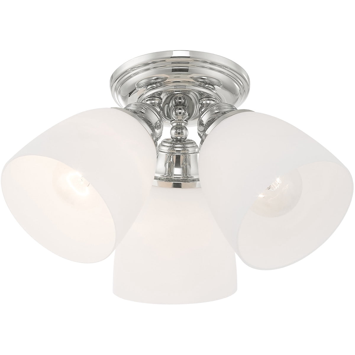 3 Light Polished Chrome Ceiling Light fixture with Hand Blown Satin Opal White Glass Shade