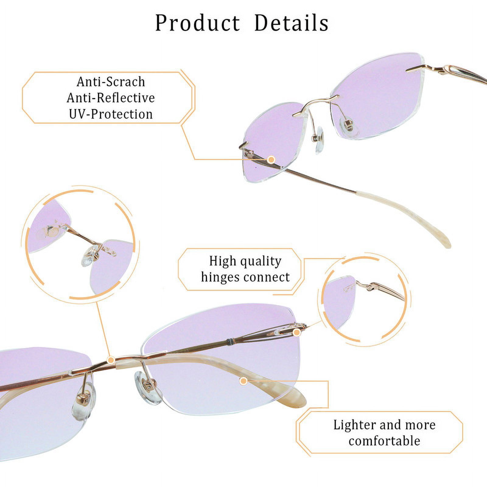 LifeArt Pure Titanium Frame Glasses/Blue Light Blocking Reading Glasses, Reduce Eyestrain, Stylish for Women(Champagne,+2.00 Magnification)