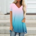 thumbnail image 2 of Tops sueltos plisados de manga corta para mujer Tops casuales de talla grande Camisetas casuales de verano de manga corta con cuello en V Tops para mujer Camisetas Camisas Púrpura rosa / 4XL, 2 of 5