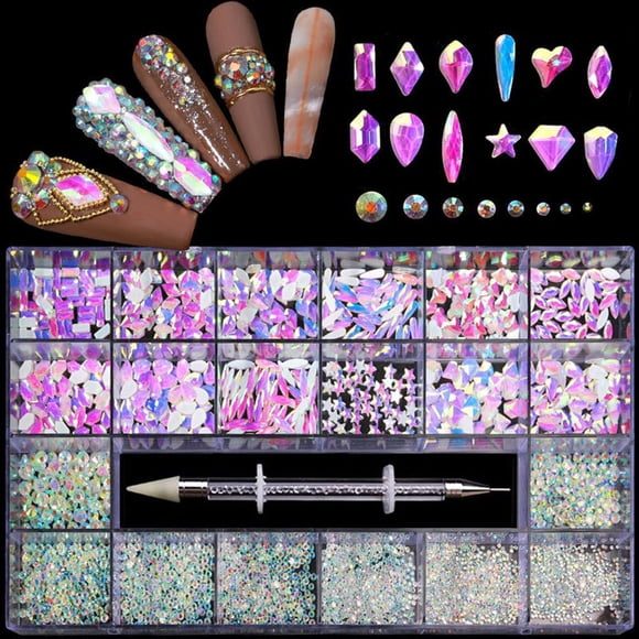 Diamantes De Imitación Para Uñas, Kit Profesional De Cristal Para Uñas, 9000 Uds., Cristal De Múltiples Formas, Diamantes De Imitación Ab, Suministros Para Decoración De Uñas, Accesorios 21 Rejillas Yuarrent CE007388-06