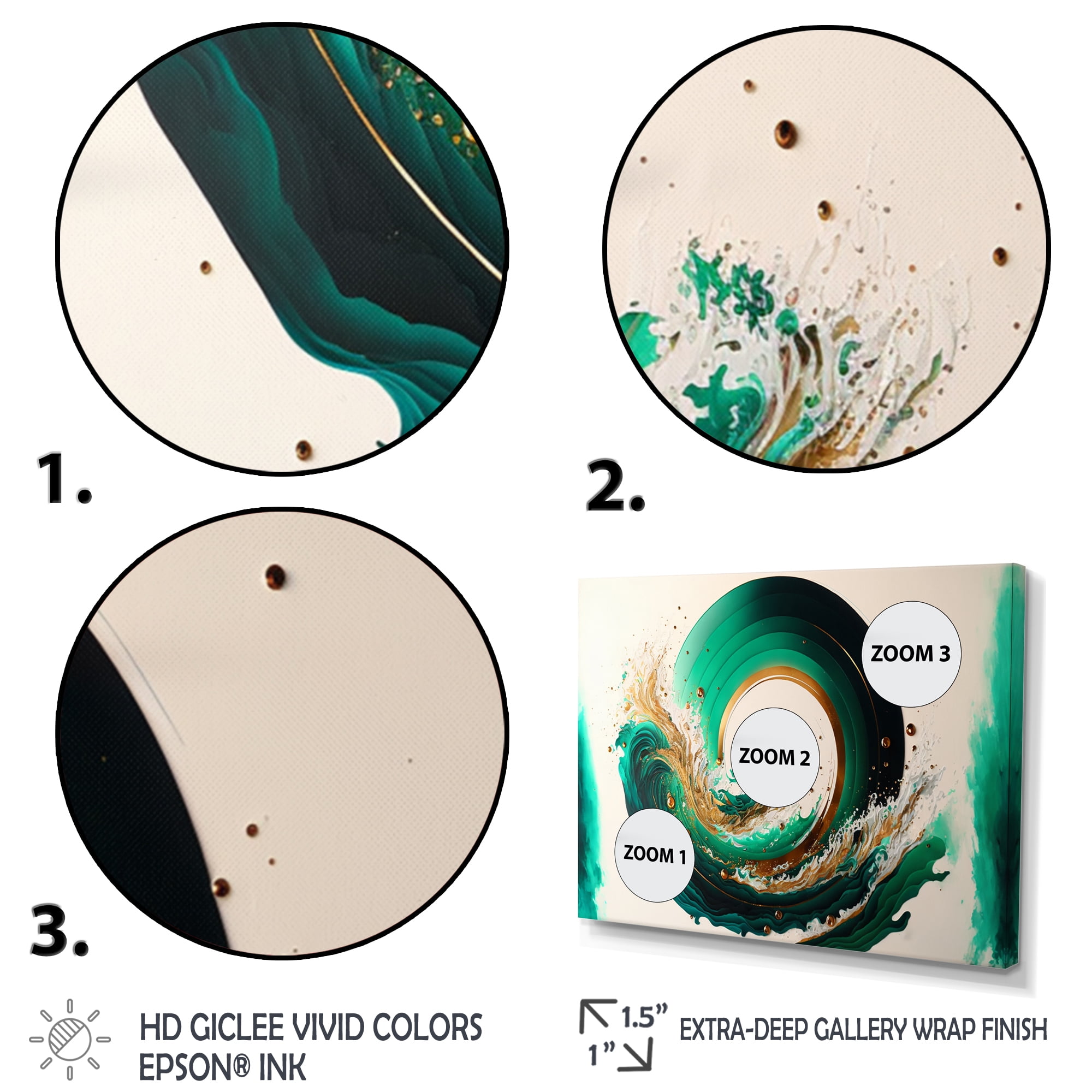 Designart Green And Gold Crashing Waves III Canvas Wall Art