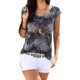 thumbnail image 1 of Camisa de manga corta para mujer, Top con cuello redondo, camisa con estampado de hojas, Top informal holgado de verano, gris oscuro M, 1 of 4