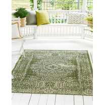 Rugs.com Outdoor Traditional Collection Rug – 6' x 9' Green Flatweave Rug Perfect For Bedrooms, Dining Rooms, Living Rooms