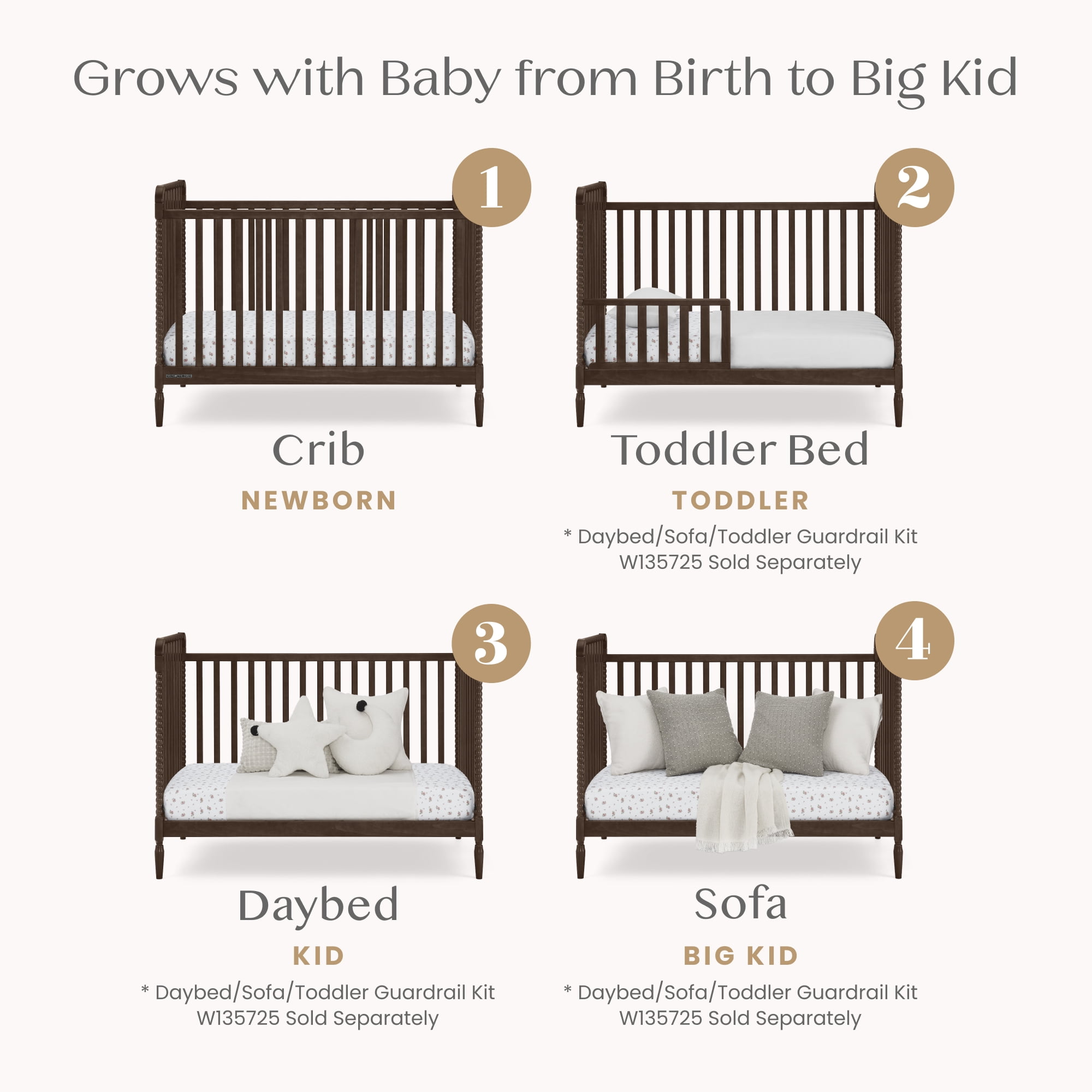 Delta Children Lily 4-in-1 Convertible Crib - Greenguard Gold Certified, Walnut Espresso