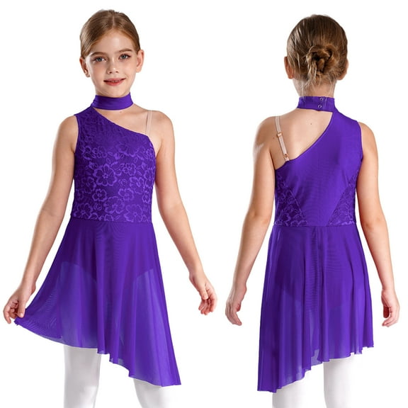 Kaerm Kids Girls Lyrical Dance Dress Sleeveless Hater Ballet Latin Leotard Figure Skating Dress Modern Dancewear Purple 6