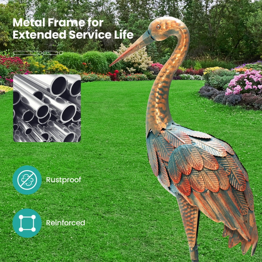 Spaco Crane Garden Statues Standing Metal Crane Sculptures Bird Set of 2, Crane Sculptures Bird, Full Crane Statue Set for Outdoor as Garden, Patio, Brown