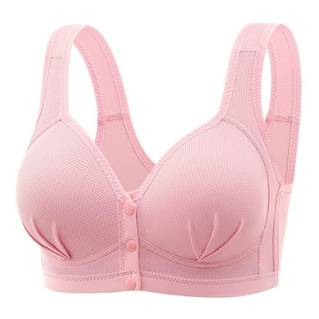JSGEK Front Buckels Push up Plunge Plus Size Bra Wirefree Comfort Clearance without Steel Ring Lightly Lined Bra for Women Fashion Trendy Pink L Bra for Ladies