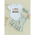 thumbnail image 2 of Bagilaanoe 3pcs Newborn Baby Girl Pants Set Short Sleeve Romper Tops + Flower Print Flare Trousers + Headband 3M 6M 12M 18M Infant Casual Clothes, 2 of 9