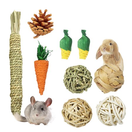 9pcs Hamster Chew Toys, Natural Rats Chinchillas Toys Accessories Care Molar Toys Suitable for Rabbits Gerbils Small Rodent Pets