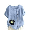 thumbnail image 2 of Womens Tops Plus Size Clearance! Xunlbb Women Fashion Casual Linen Top Printed Short Sleeve Button T-shirt Blouse Top ,T-shirt Tunic Tops Light Blue, 2 of 4