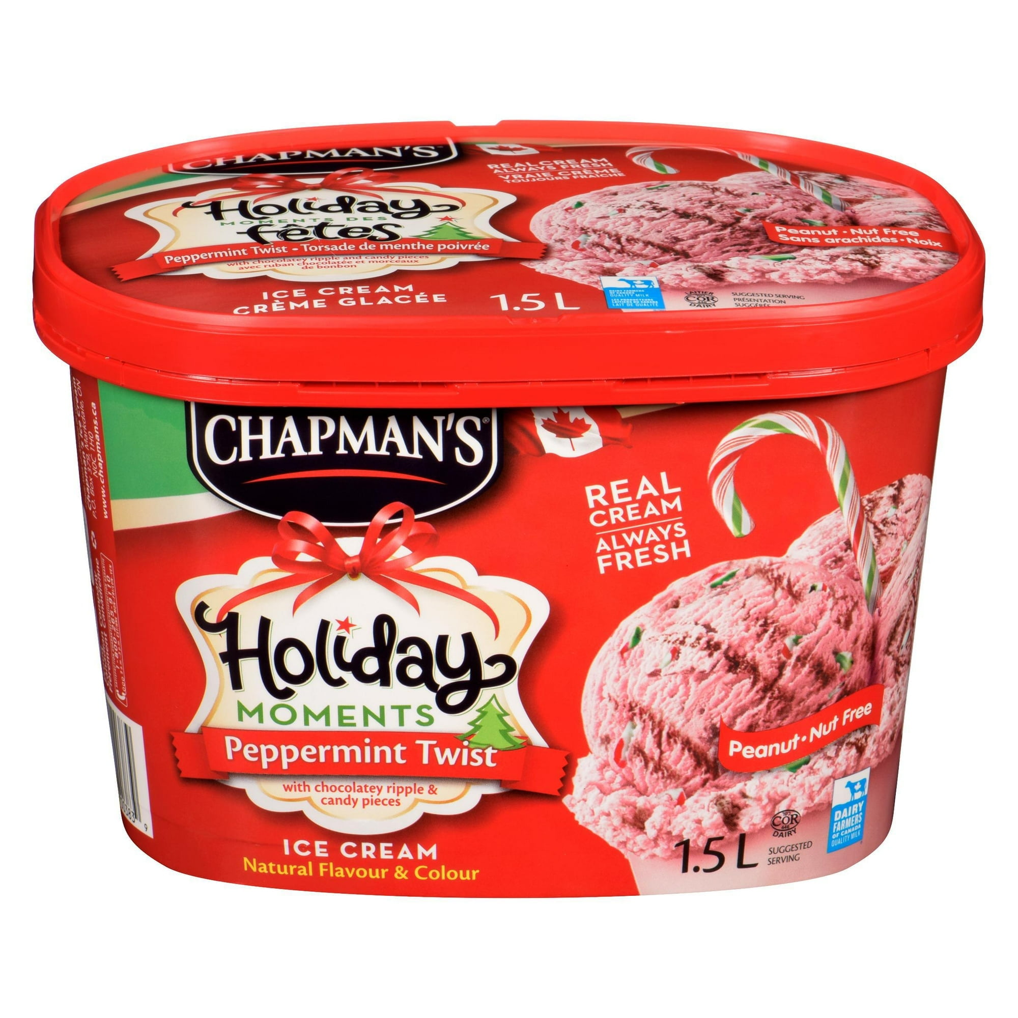 Chapman's Holiday Moments Peppermint Twist Ice Cream in a Tub, 1.5L