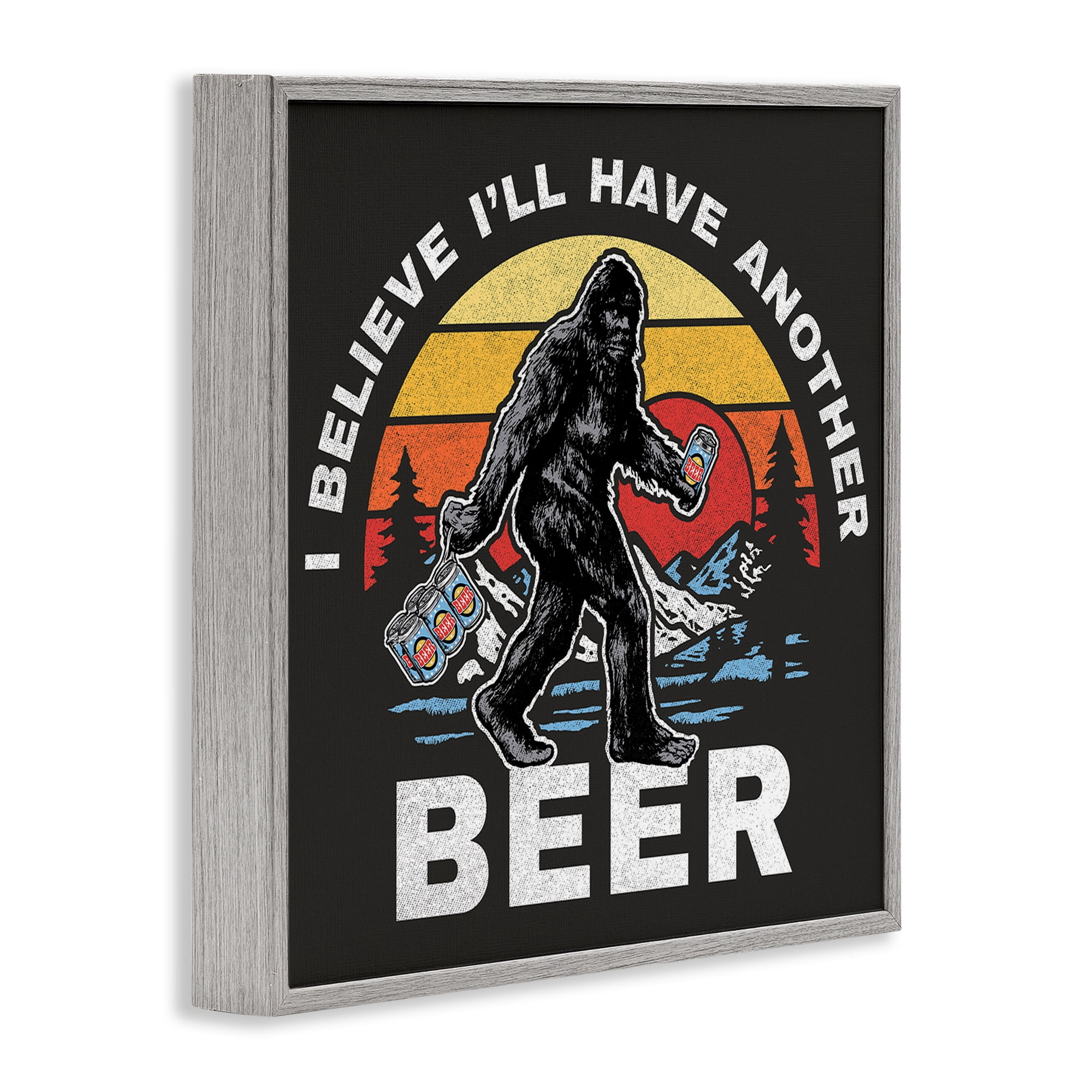 Stupell Industries Another Beer Monster Novelty Painting Gray Framed Art Print Wall Art, 12 x 12