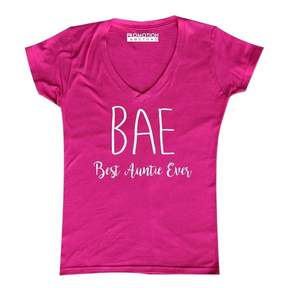 P&B BAE Best Auntie Ever Funny Women's V-neck, Heather Pink, S