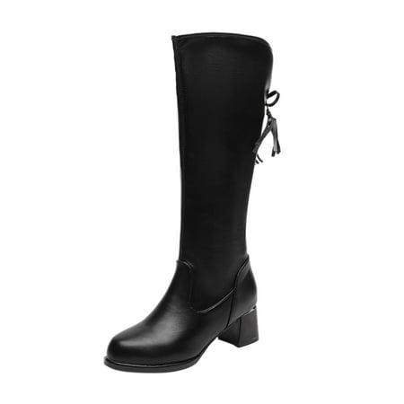 

Fsqjgq Womens Neoprene Boots Lace Up Boots Heel High Fashion Color Boots Women s High Solid Knee Thick The Over Womens Boots Winter Boot Size 9 Black 37