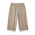 thumbnail image 6 of BUIGTTKLOP Women Cotton Linen Capri Pants Side Split Button Knee Length Long Shorts Ladies Striped Capris, 6 of 6
