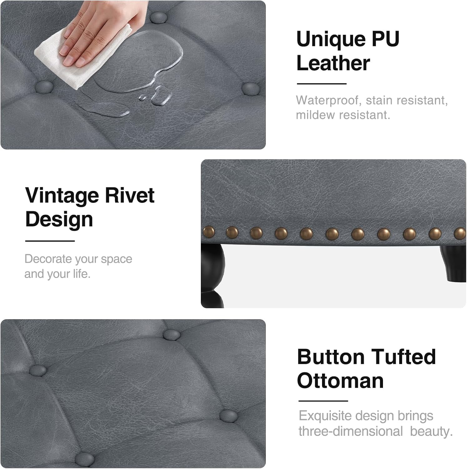 30 Inch Large Round Ottoman with Storage, Modern Leather Ottoman Coffee Table with Lift Top, Upholstered Button Tufted Footrest Stool Toy Blanket Storage for Living Room, Gray