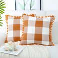 thumbnail image 2 of Unique Bargains 2-Pack Pom Plaid Decorative Throw Pillow Cover 18" x 18" Orange and Beige, 2 of 8