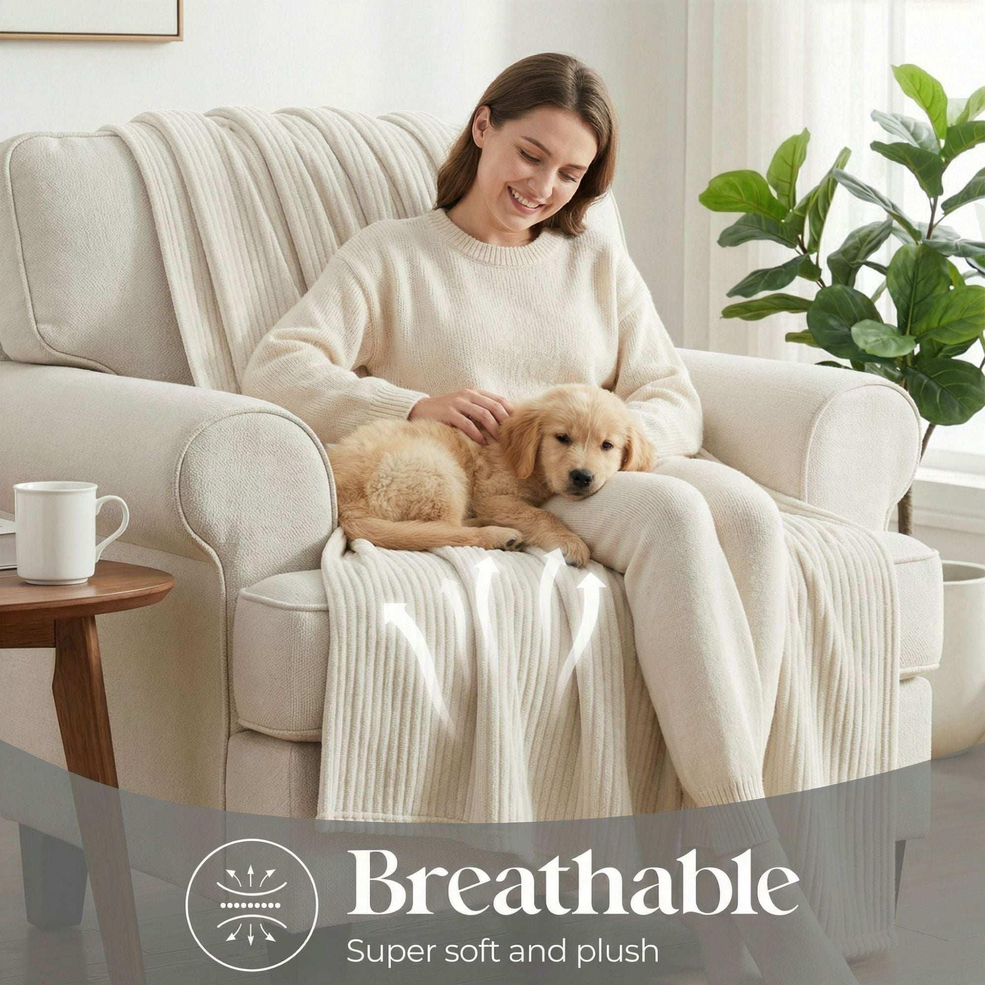 Superior Kacey Ribbed Fluffy Fleece Blanket, King Size, Ivory