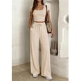thumbnail image 3 of PRETTYGARDEN Women's 2 Piece Matching Lounge Sets Ribbed Short Sleeve Crop Tops Wide Leg Pants Summer Airport Outfits, 3 of 10