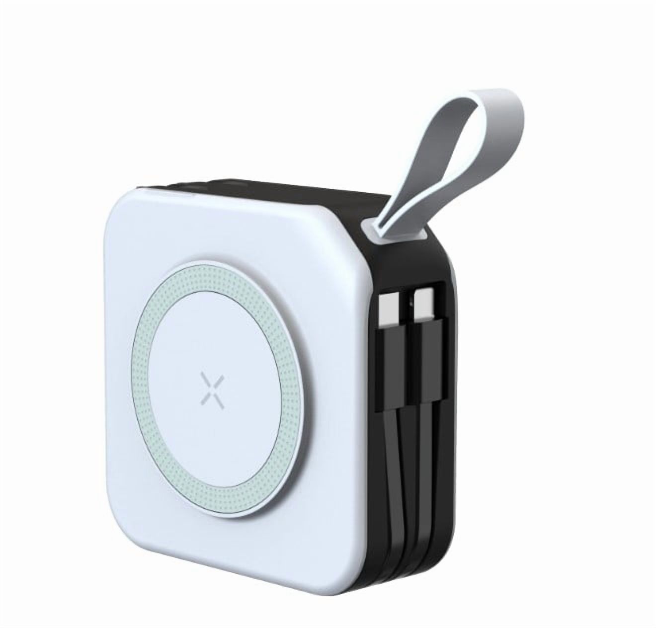 5 in 1 Travel Power Bank Magnetic Wireless Charger Fast Charger AC plug 3 Global Adapters Build in Cables Phone Stand 10000 mAh, White