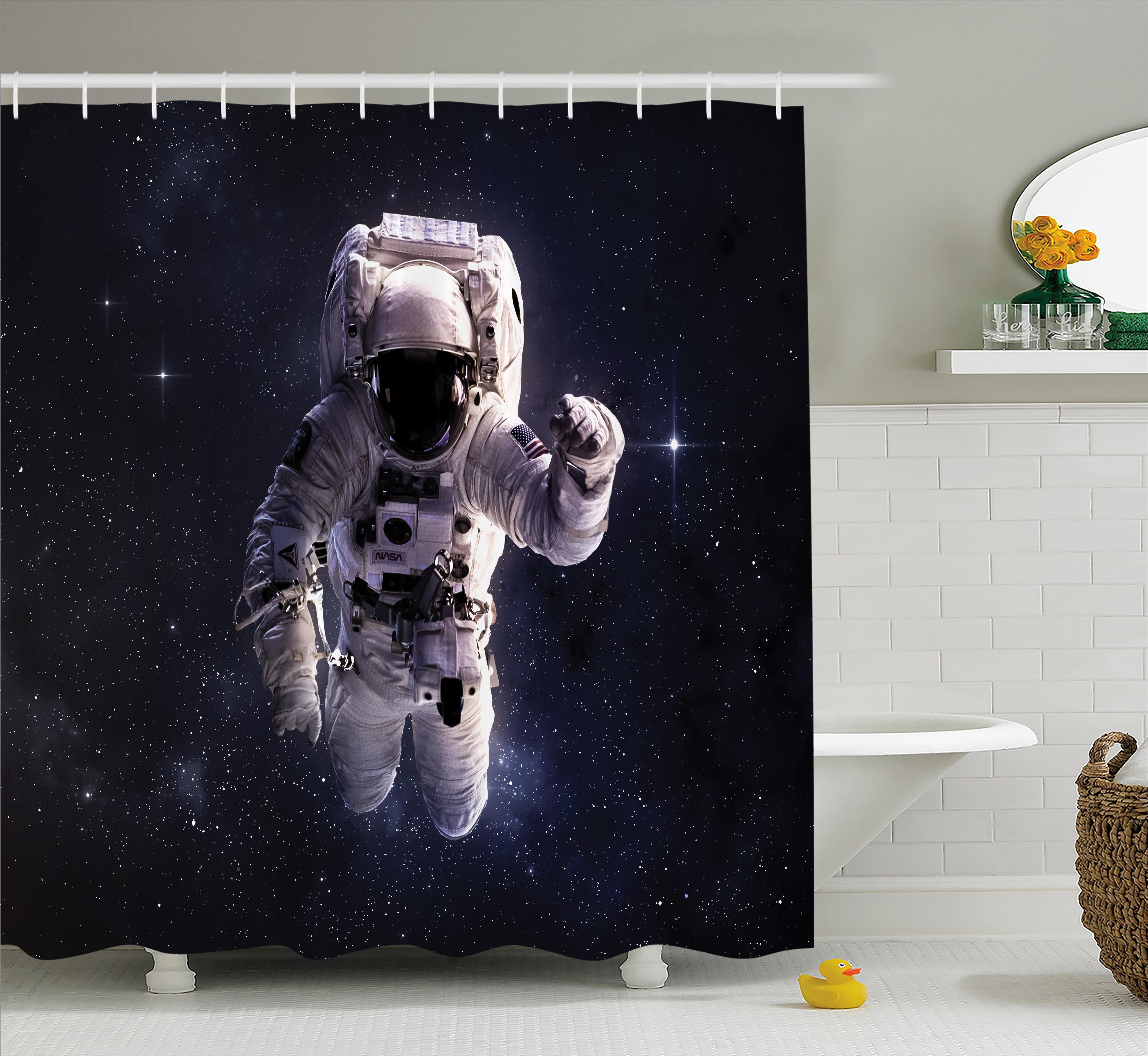 Galaxy Shower Curtain, Astronaut in Outer Space Stardust Nebula in