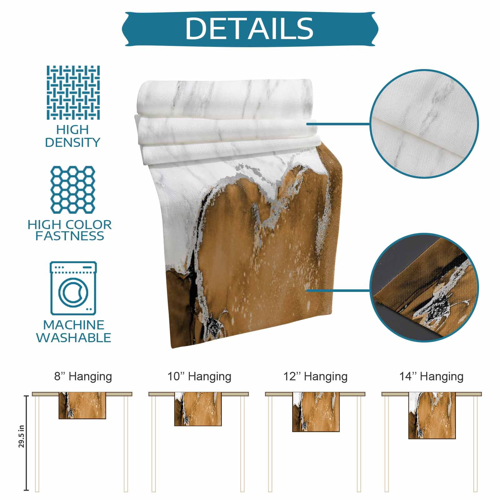 Kitchen Table Runner 90 Inches Long, Modern Marble Style Cotton Linen Table Runners for Dining Tables Home Holiday Party Wedding, White Grey Yellow Stone Texture Tabletop Scarf