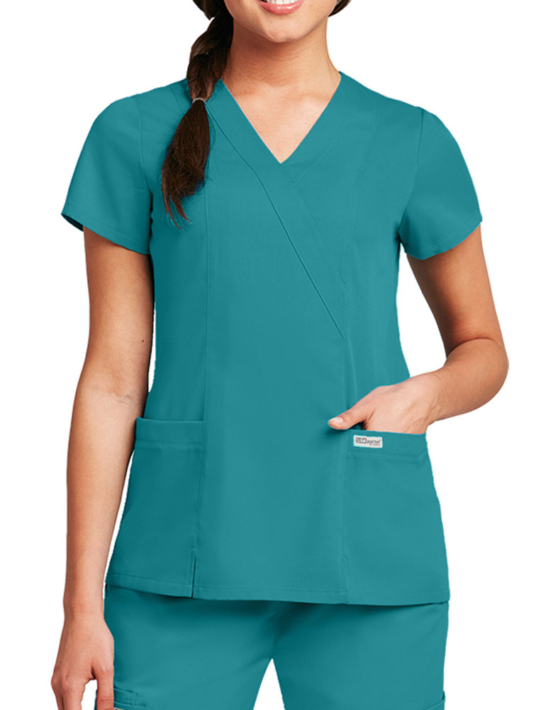Grey's Anatomy 'Grey's Anatomy' Two Pocket Mock Wrap Top Scrub Top -  Walmart.com
