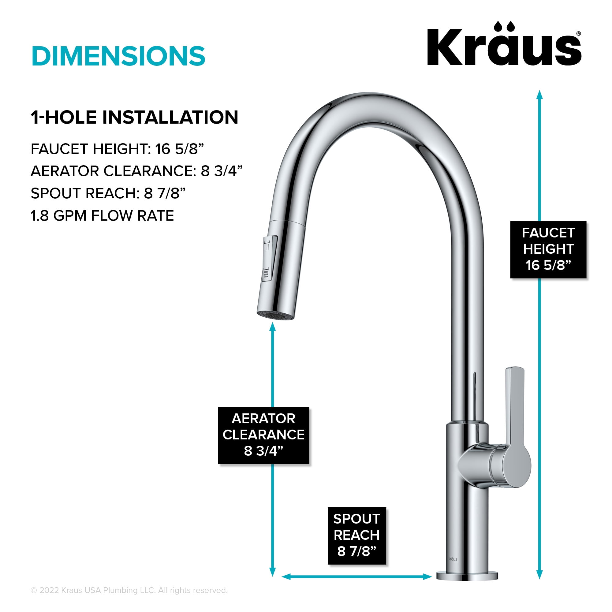 KRAUS Oletto Single Handle Pull Down Kitchen Faucet in Chrome