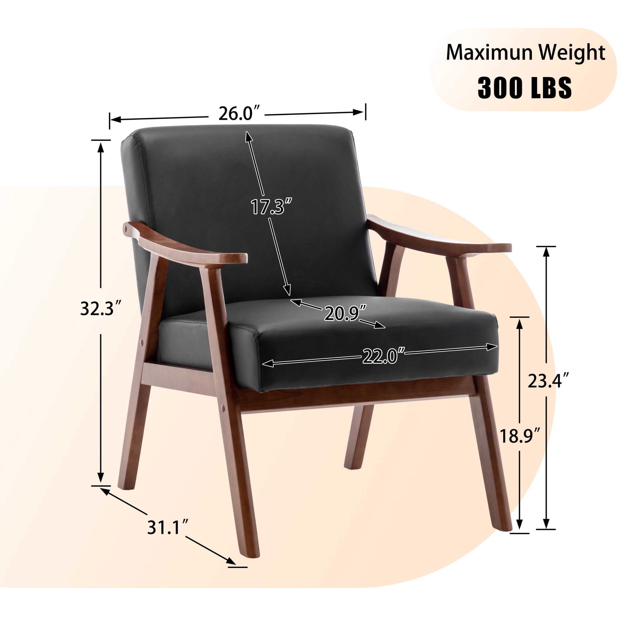 Noble House Jesse Modern Accent Chair, Solid Wood Thick Backrest PU Leather Upholstered Lounge Armchair, Brown