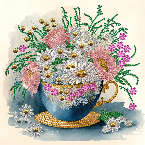 (YXC663) Diamante Parcial Exquisita Té La Tarde Serie Abstracta Forma Especial Resina 30*30CM