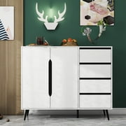 Xiweot White modern side cabinet with four drawers and two doors, Freestanding Cabinet, Wooden Storage Buffet Cabinet for Bedroom, Living Room, Kitchen, Home Office and Hallway