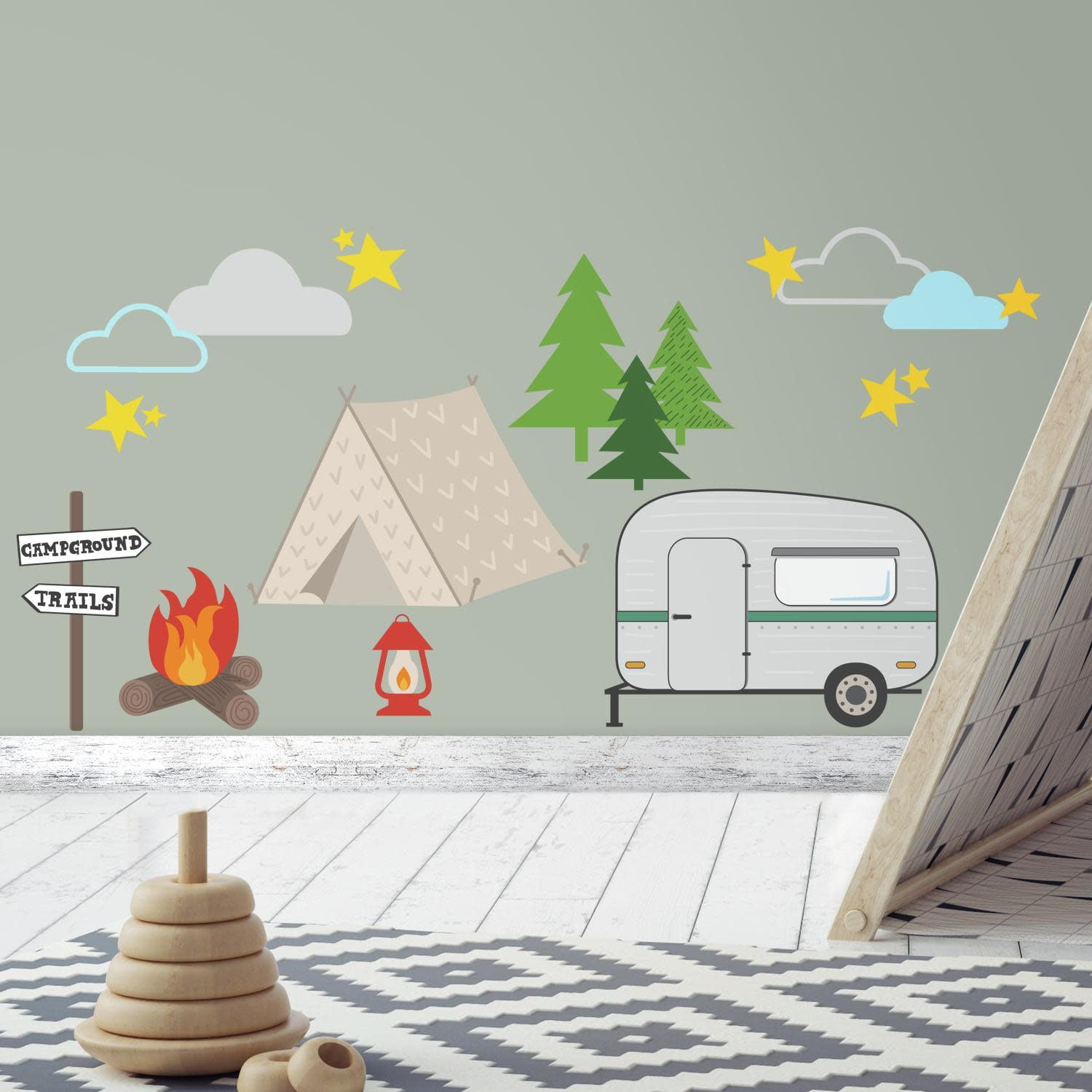 RoomMates Camping Peel and Stick Wall Decals, Multicolored, 12 inches x 8.5 inches