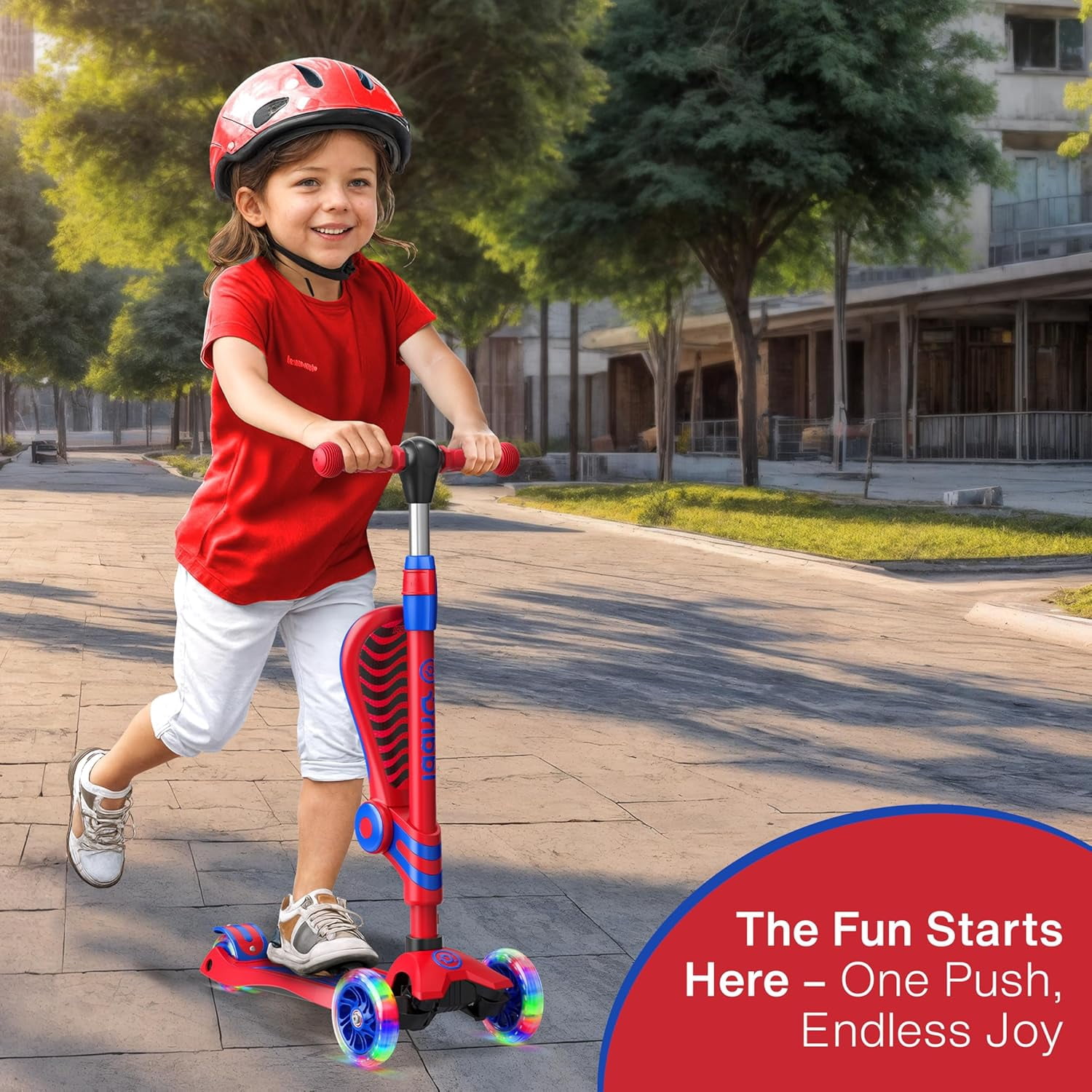Dribbl 3-Wheel Kids Scooter with Seat, Light-Up Wheels, Adjustable Handlebar, Wide Deck & Rear Brake, Ages 2+