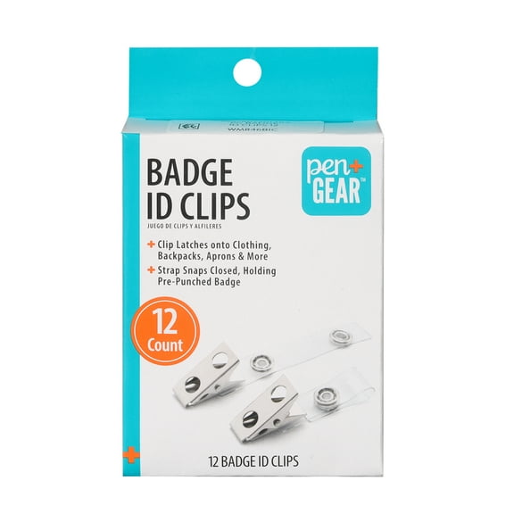 Pen Gear Specialist ID Badge Clips with Vinyl Strap and Metal Bulldog Clip Clear,12ct