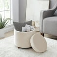 thumbnail image 3 of Ornavo Home Lawrence Round Storage Ottoman with Lift Off Lid and Tray Lid Coffee Table, Ottoman with Storage for Living Room, Bedroom and Office, Velvet Cream, 3 of 7