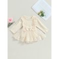 thumbnail image 2 of Newborn Baby Girls Romper Tulle Dress Long Sleeve Lace 3D Flower Bodysuit Jumpsuit Dress One Piece Fall Clothes 0-18M, 2 of 8