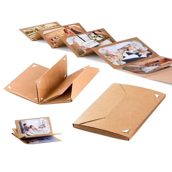1pc 6-Inch Photo Postcard Album, Accordion DIY Folding Photo Album, Card Fold-Out Photo Album Sleeve, Khaki