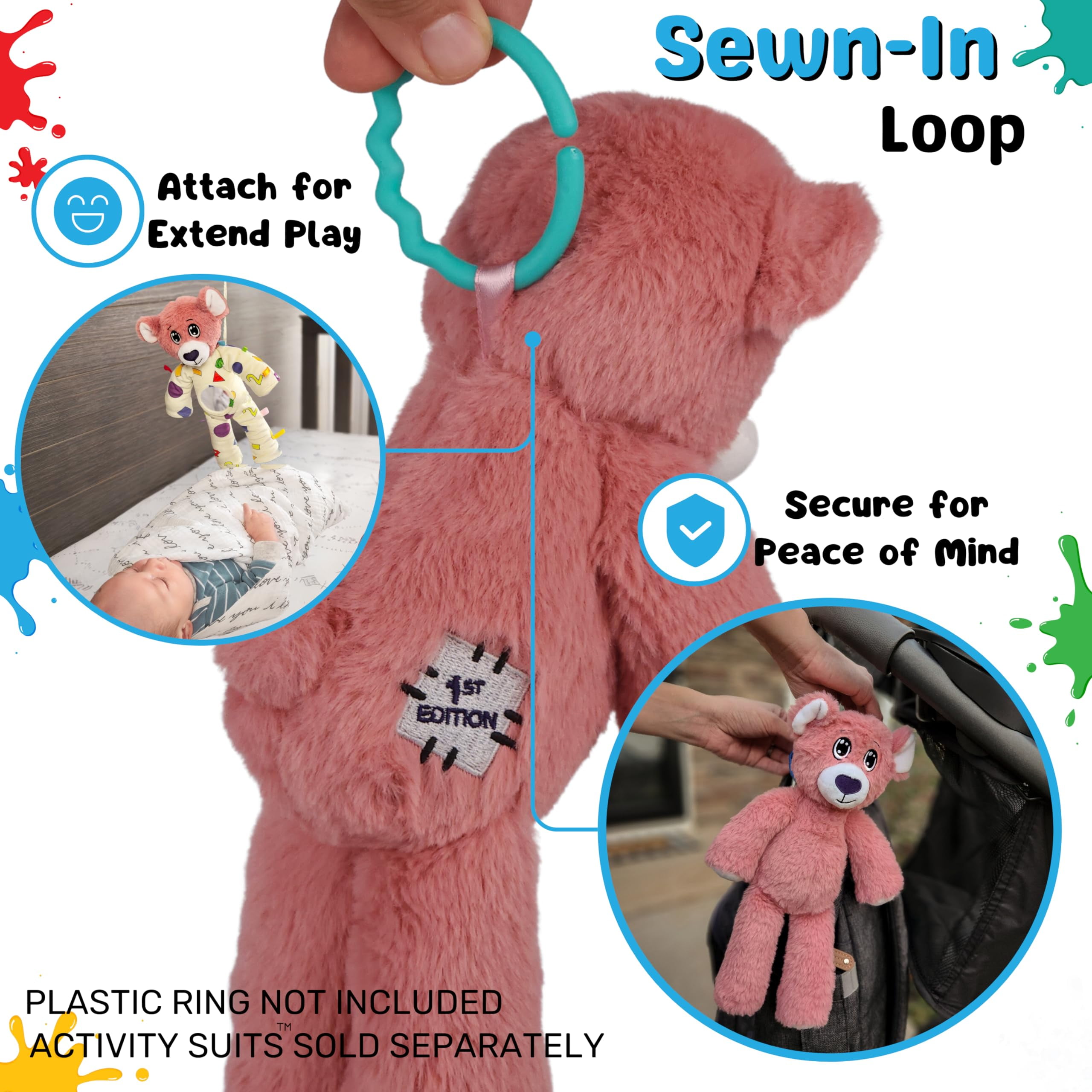 The Adventure Crew Bo the Bear Plush Comfort / Activity Toy for Newborn and Up | Ultra-Soft, 11.5" Compact Size with Weighted Limbs | Interactive Companion for Early Learning