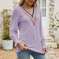 thumbnail image 3 of Scyoekwg Womens Long Sleeve Tops Casual V-Neck Eyelet Tops Crochet Lace Trim Elegant Shirts Solid Color Vintage Comfy Fall Clothes Lightweight Loose Pullover, 3 of 5
