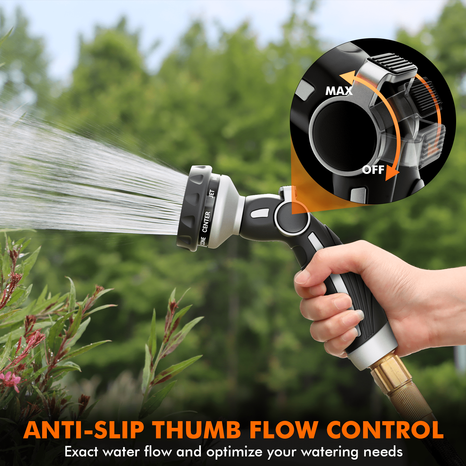 Restmo Hose Nozzle Heavy Duty, Metal Water Hose Sprayer for Garden, 9 Spray Patterns | High Pressure | Thumb Flow Control | On/Off Valve, Ideal for Outdoor Lawn & Plant Watering, Car & Pet Washing