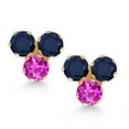 thumbnail image 2 of Gem Stone King 14K Yellow Gold Blue Sapphire and Pink Sapphire Three Stone Stud Earrings for Women (0.87 Cttw, Gemstone September Birthstone, Round 3MM), 2 of 4