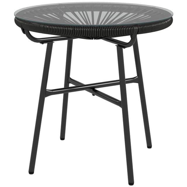 CoSoTower Table d'Appoint en Rotin, Table Ronde d'Extérieur, avec Rotin PE Rond et Dessus de Table en Verre Trempé pour Patio, Jardin, Noir