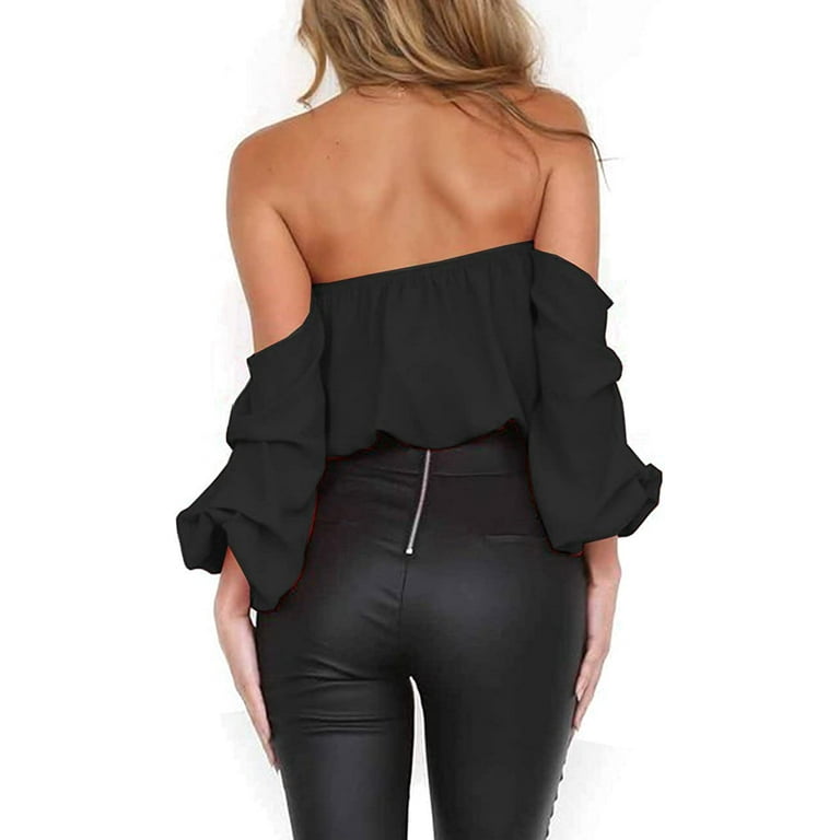 Puloru Sexy Shoulderless Flare sleeve Tops Off Shoulder