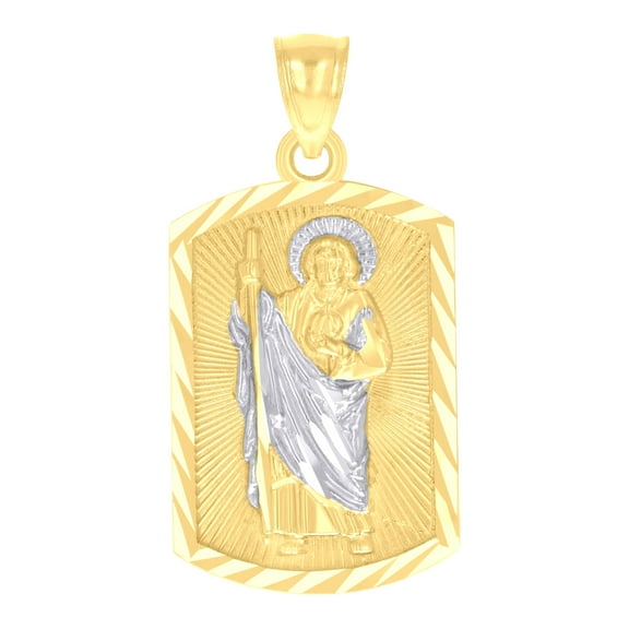 14k Two-tone Gold Mens St. Jude Religious Charm Pendant for Men