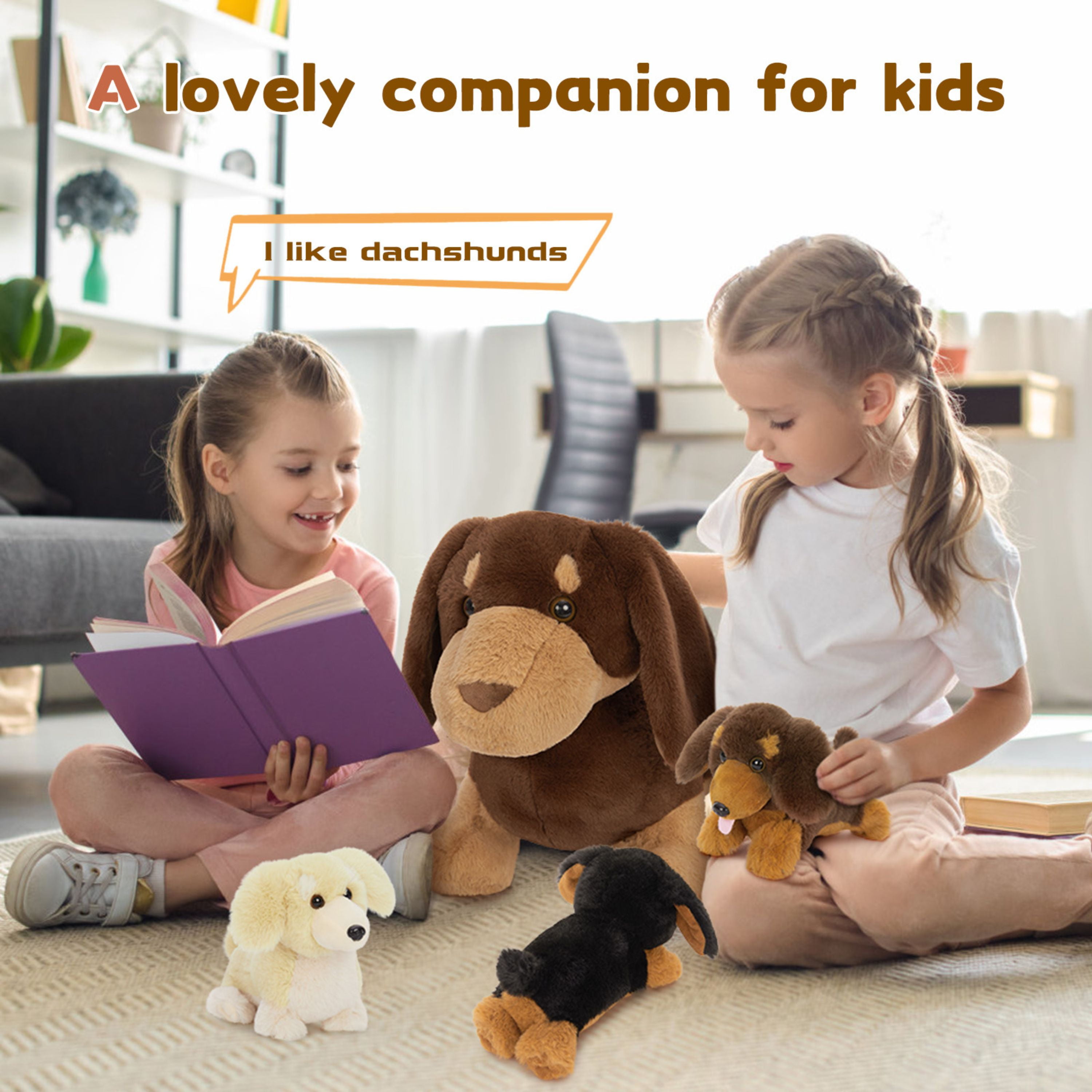 Tezituor 4Pcs Dachshund Stuffed Animal 18'' Mommy Stuffed Weiner Dog with 3 Puppies Plush Toy