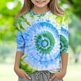 thumbnail image 2 of 3/4 Sleeve T Shirts for Girls 3-12 Years Fashion Baseball Print Graphic Tee Casual Crew Neck Summer Fall Tops (3 Years, Green|Tie-dye), 2 of 5