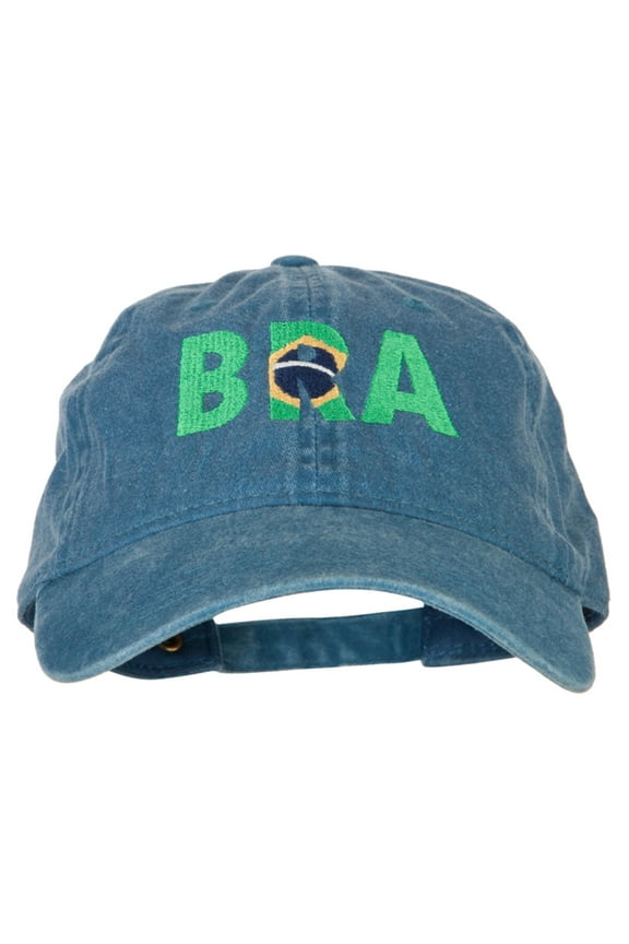 Brazil BRA Flag Embroidered Washed Cotton Twill Cap - Navy OSFM