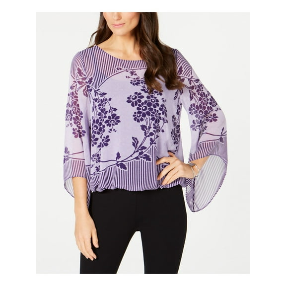 ALFANI $69 Womens New Purple Angel Sleeve Printed Blouse M B B